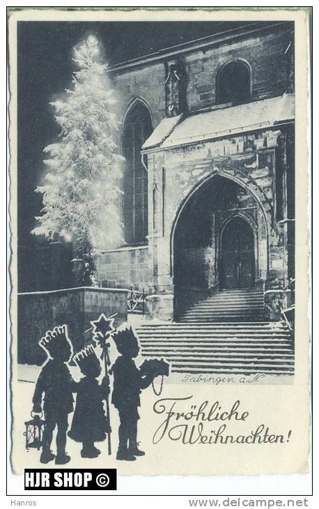 Um 1930/1940 Ansichtskarte Fröhliche Weihnachten  Gelaufene Karte Mit Frankatur Und Minimalen Alters- Und Beförderungssp - Scherenschnitt - Silhouette