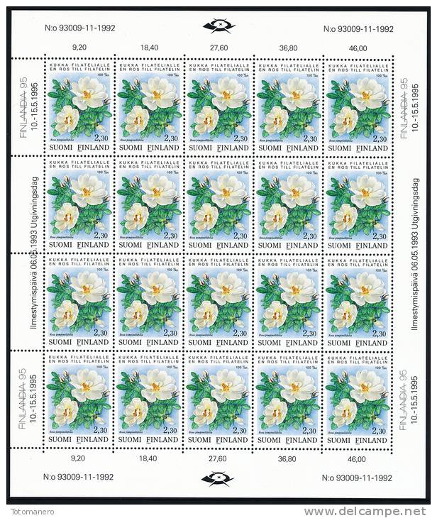 FINLAND/Finnland 1993, A Flower To Philately  (Rosa Pimpinellifolia) Sheetlet** - Ungebraucht