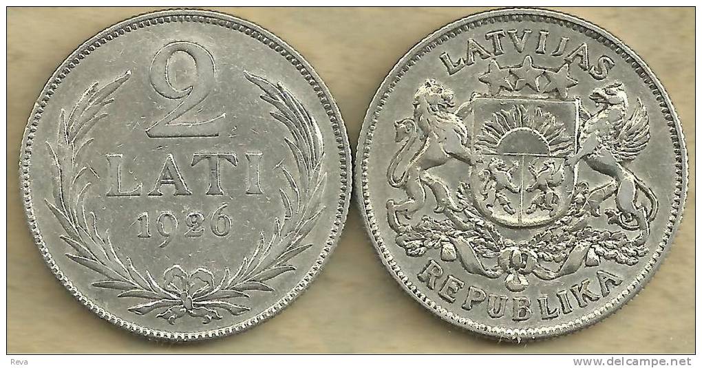 LATVIA  2 LATI LEAVES FRONT EMBLEM  BACK 1925 AG SILVER VF KM8 READ DESCRIPTION CAREFULLY!!! - Lettonie