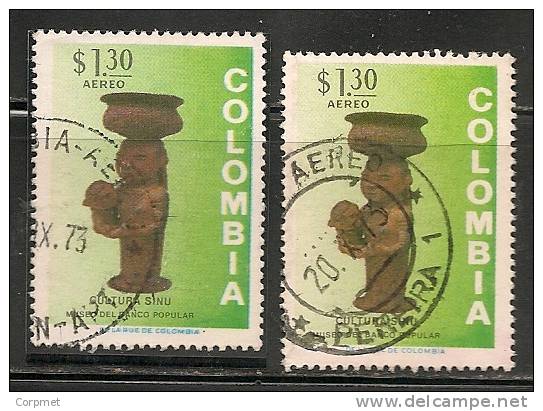 COLOMBIA - CÉRAMIQUES PRÉCOLOMBIENNES - Yvert # A561-Variety DE LA RUE Blue Double Printing -normal For Comparison - Oddities On Stamps