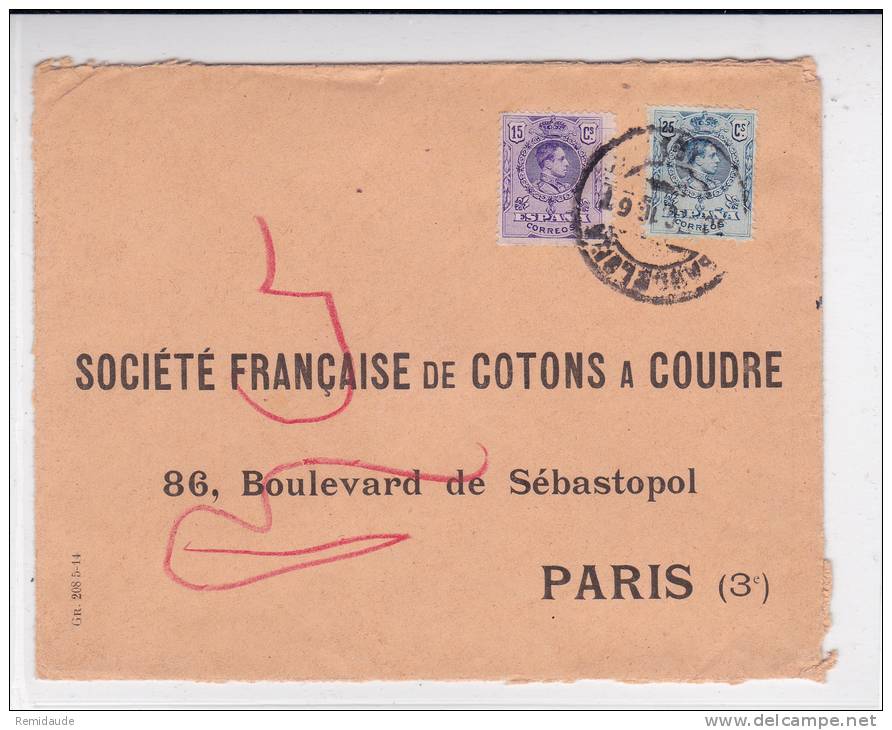 ESPAGNE - 1916 - YVERT N°245+248 Sur ENVELOPPE COMMERCIALE De BARCELONE Pour PARIS - Lettres & Documents