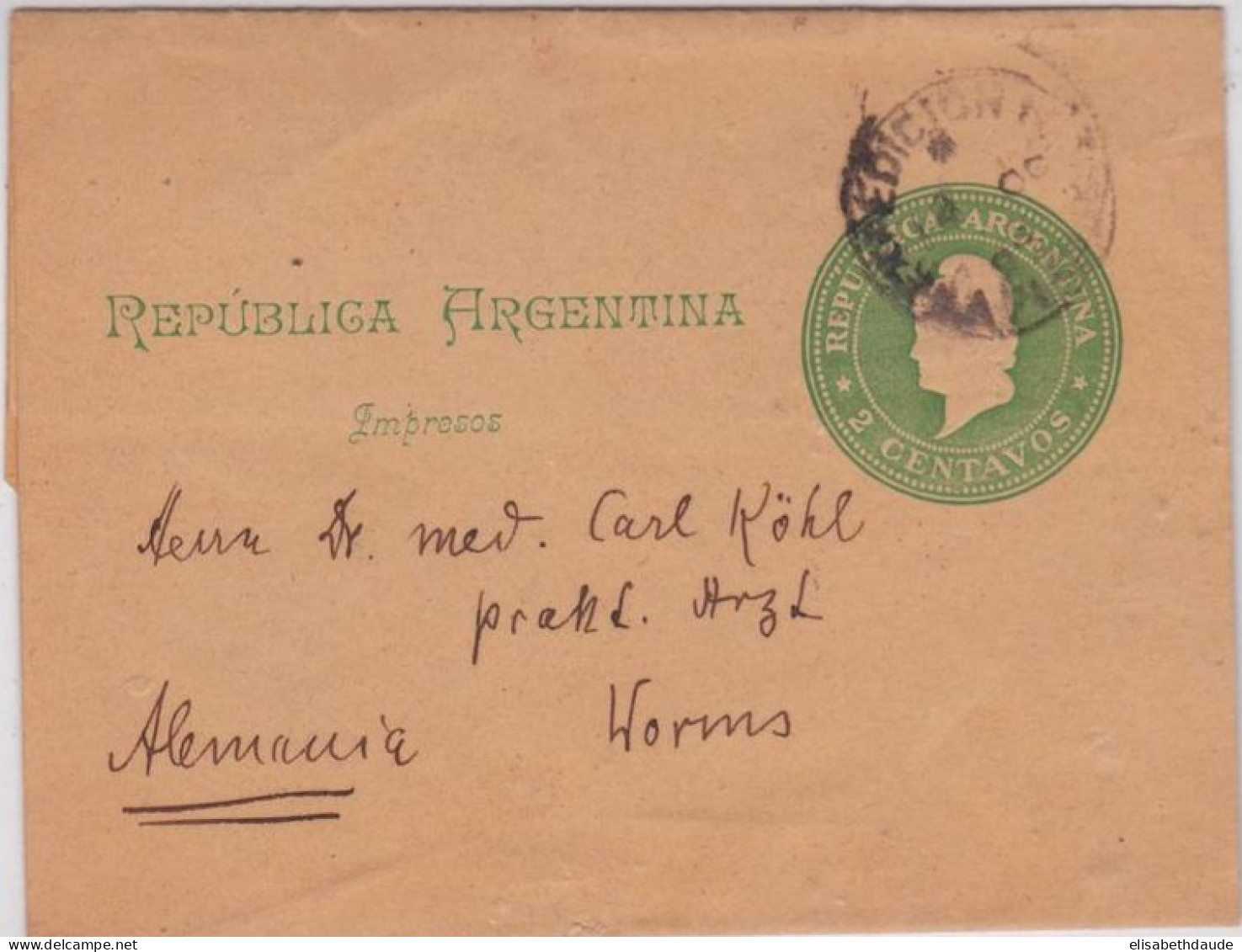 ARGENTINA - DATE ILLISIBLE - BANDE JOURNAL ENTIER POSTAL De BUENOS AIRES Pour WORMS (GERMANY) - Entiers Postaux