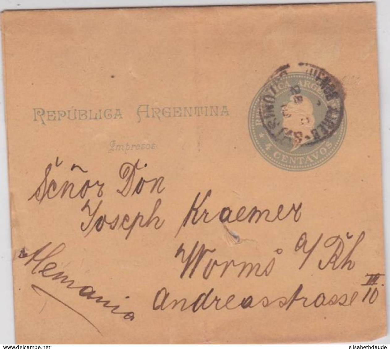 ARGENTINA - 1910 - BANDE JOURNAL ENTIER POSTAL De BUENOS AIRES Pour WORMS (GERMANY) - Postal Stationery