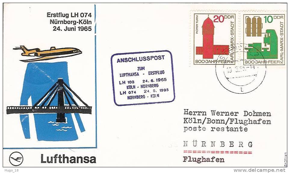 FFC  Nurnberg-Koln   Lufthansa   24/06/1965 - FDC