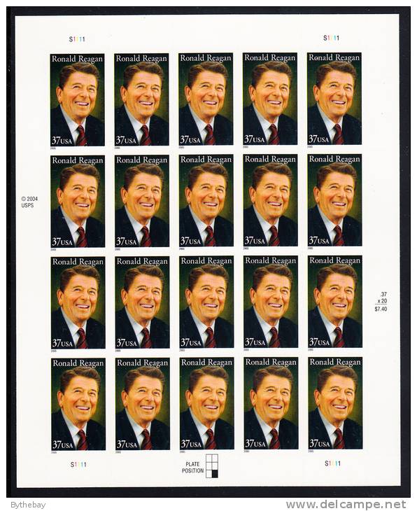 United States MNH Scott #3897 Minisheet Of 20 37c Ronald Reagan - Feuilles Complètes