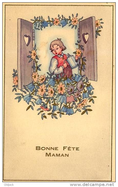 Bonne Fête Maman Série N°3815 Garçon Arrosant Des Fleurs - Fête Des Mères