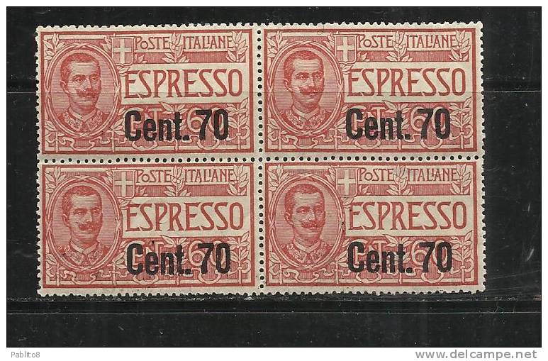 ITALIA REGNO 1924-5 ESPRESSO 70C SU 60C IN QUARTINA MNH OTTIMA CENTRATURA - Exprespost