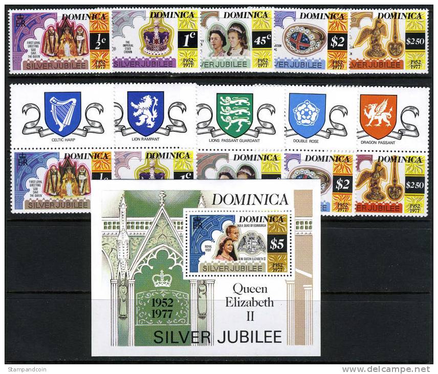 Dominica #521-26 Mint Never Hinged Sets & S/S For QEII Jubilee From 1977 - Dominica (...-1978)