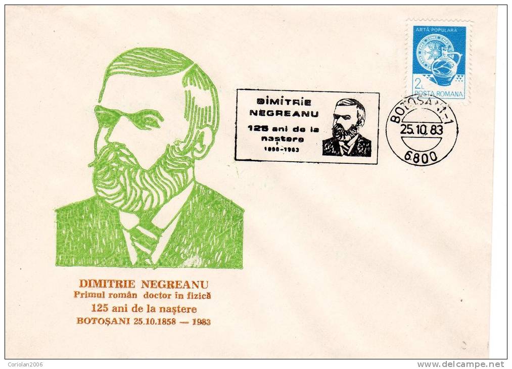 Romania / Special Cover With Special Cancellation /  Dr. Phisics Dimitrie Negreanu - 125 Years - Physik