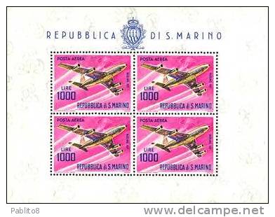 SAN MARINO 1964 POSTA AEREA AIR MAIL AEREI MODERNI MODERN PLANES LIRE 1000 BOEING 707 QUADRIREATTORE  MNH - Blocks & Kleinbögen