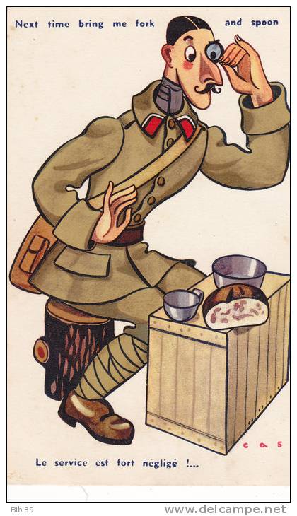 ILLUSTRATEUR  CASS. Humour Militaire. Le Service Est Fort Négligé !... Next Time Bring Me Fork And Spoon - Cass