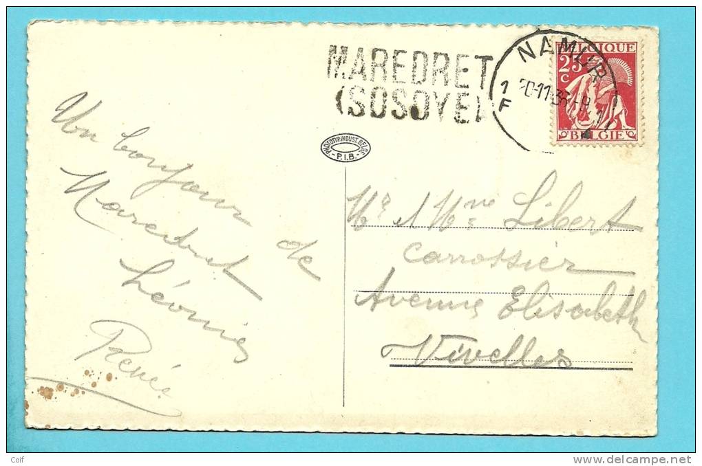 339 Op Kaart Met Stempel NAMUR Met Naamstempel (griffe D'origine) MAREDRET (SOSOYE)  (VK) - 1932 Ceres And Mercurius