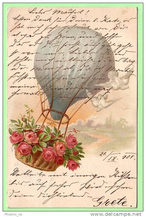 BALLOONS - A Balloon With Flowers And Birds, Year 1901 - Luchtballon