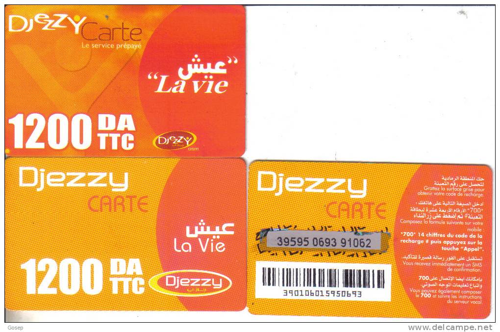 Ageria-djezzy Carte -(1200 Da Ttc)-(2 Card Prepiad )-used+1card Prepiad Free - Algeria