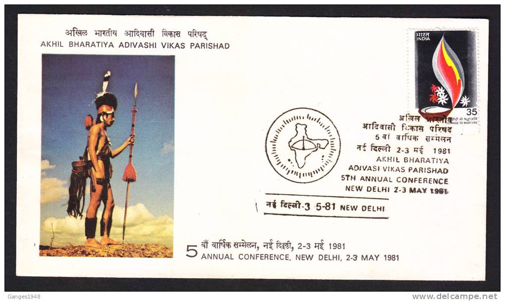 India 1981  ETHNIC PEOPLE  TRIBAL CONFERENCE NAGA WARRIOR Cover # 24988 Inde Indien - Brieven En Documenten