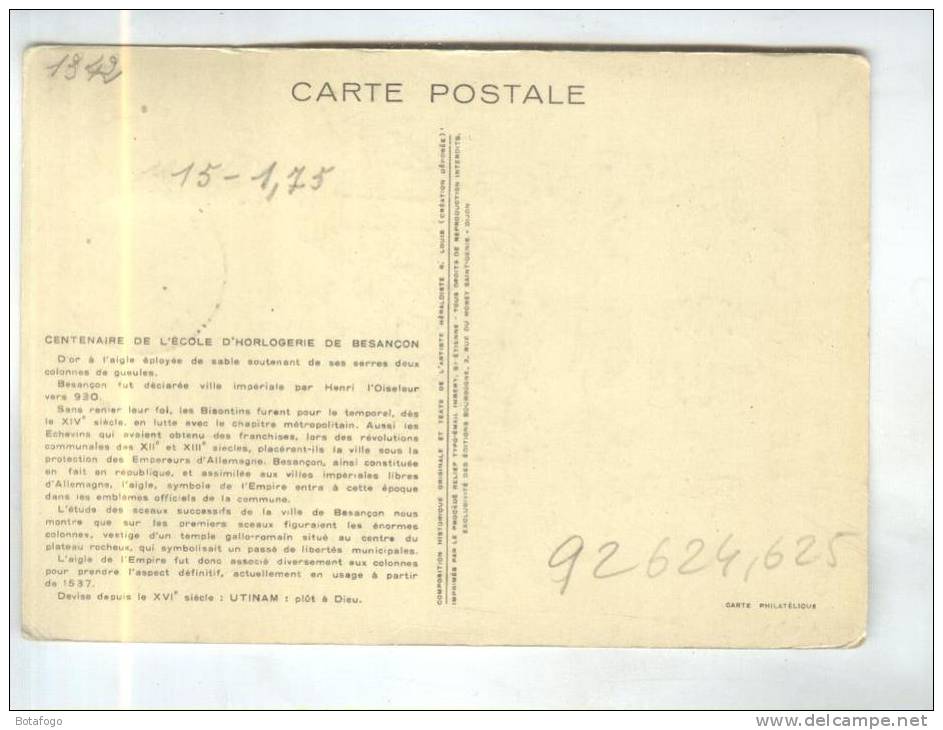 TIMBRE 1er Jour SUR CPM   CENTENAIRE ECOLE D HORLOGERIE BESANCON  19/05/1962 - Storia Postale