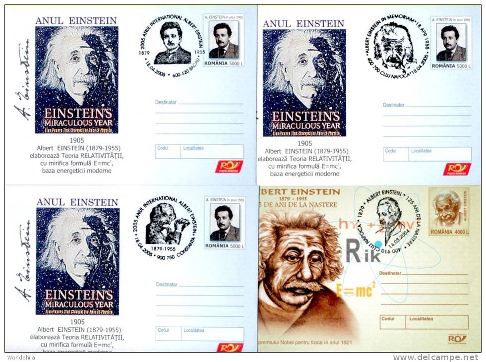 Albert Einstein, Physics, Nobel Prize, Judaica,  Atom, 6 Different Romania PS Covers 2004, 2005 - Albert Einstein