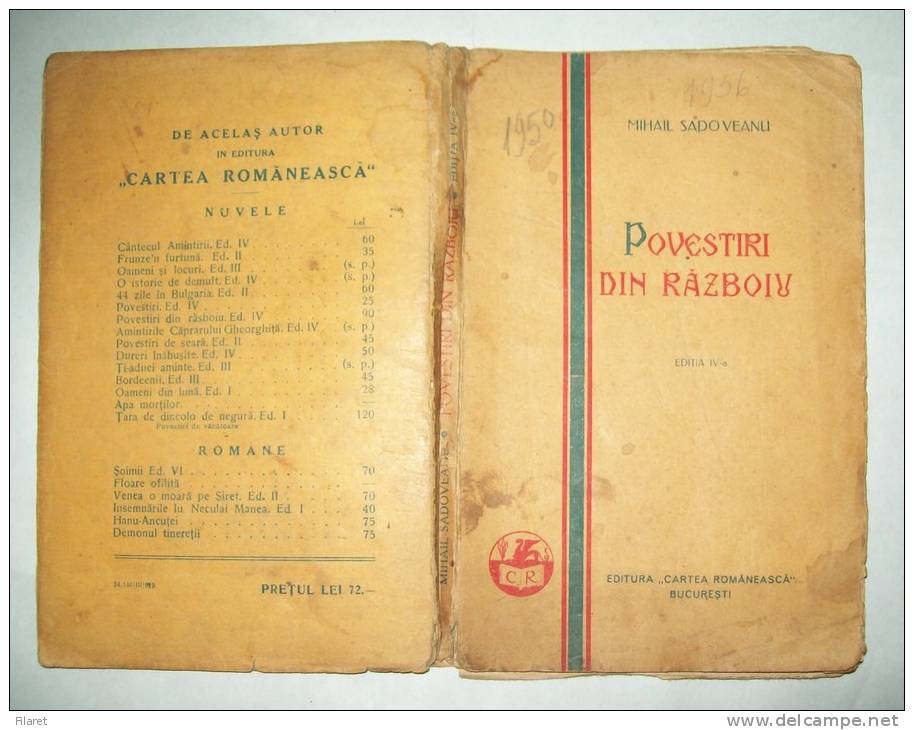 MIHAIL SADOVEANU-POVESTIRI DIN RASBOIU,1929,IV-EDITION - Libri Vecchi E Da Collezione