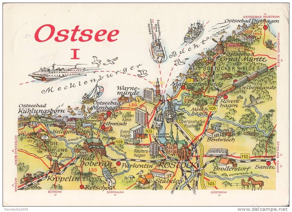 B34775 Ostsee Map Cartes Geographiques Used Good Shape - Rostock