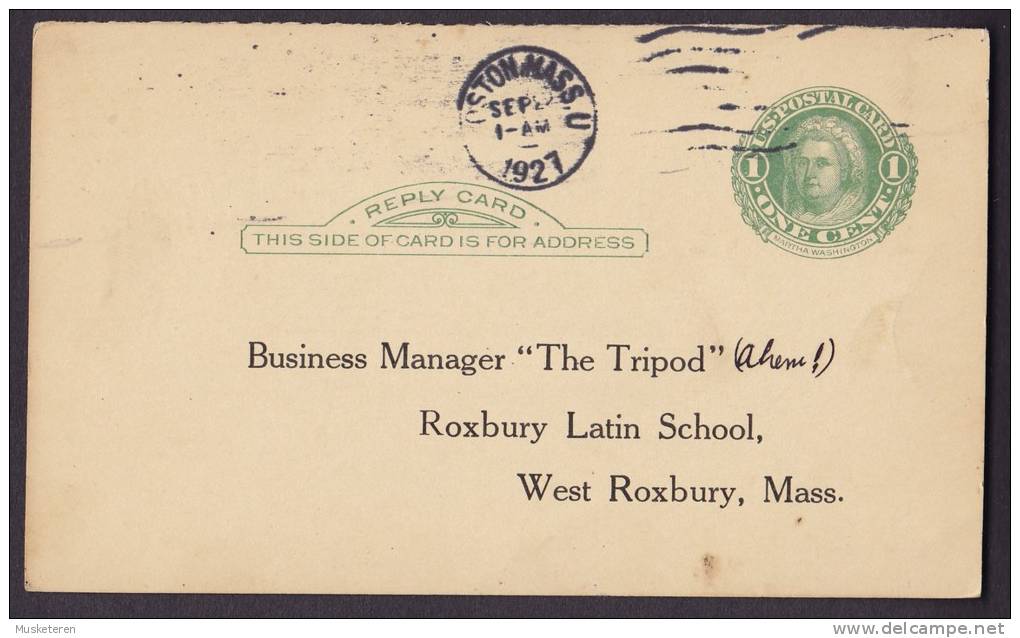 United States Private Postal Stationery Ganzsache Entier TRIPOD Subscription BOSTON 1927 Martha Washington (2 Scans) - 1921-40