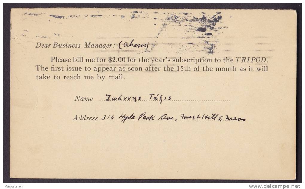 United States Private Postal Stationery Ganzsache Entier TRIPOD Subscription BOSTON 1927 Martha Washington (2 Scans) - 1921-40