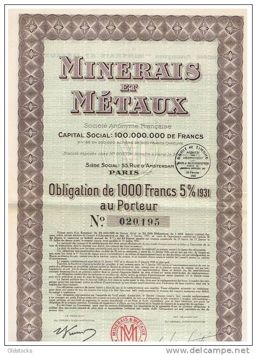 STE FCE MINERAIS ET METAUX ( OB) - Mines