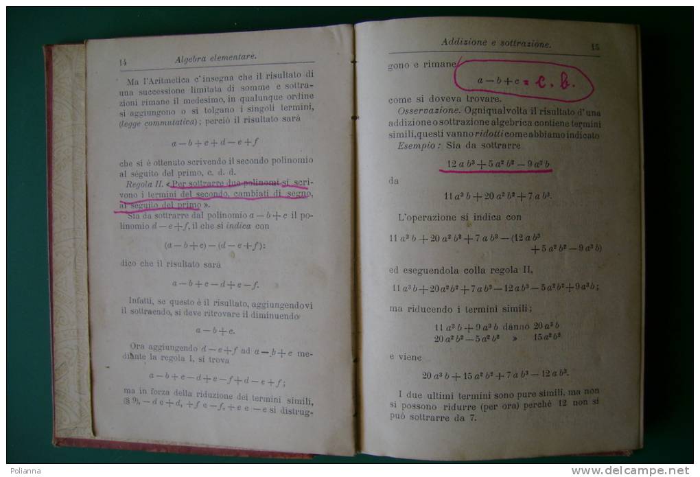 PEC/17 ALGEBRA ELEMENTARE Di S.Picherle Hoepli 1905/MATEMATICA - Matematica E Fisica