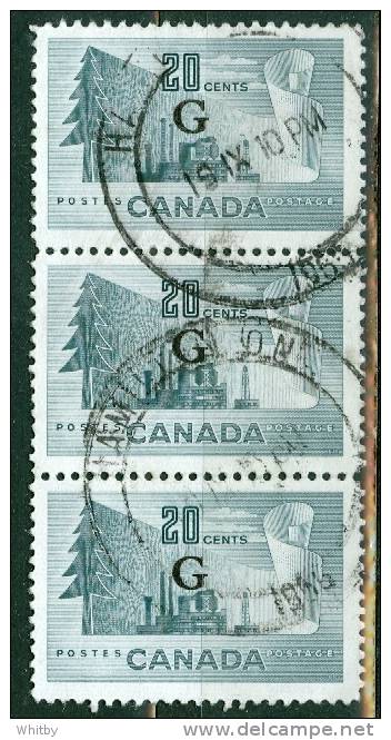 Canada 1952 20 Cent Pulp And Paper Issue #O30  Verticle Triple  Hamilton Cancel - Overprinted