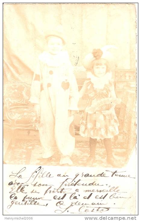 Carte Photo Enfants Pierrot Et Sa Colombine éventail De Lyon En 1904 - Other & Unclassified