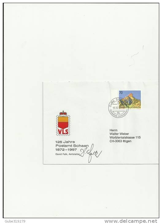 LIECHTENSTEIN 1997 -ENVEL 125 YEARS OF POSTAL SERVICE CIRC  W/ 1 STAMP CHF 0,70  YVERT936 POSTMARKED 15.1.1997  RE 22 GN - Covers & Documents