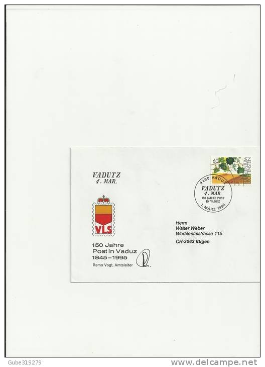LIECHTENSTEIN 1995-ENVELOPE CIRCULATED VLS POST SERV WITH 1 STAMP OF CHF 0,70 YVERT 1031 POSTMARKED .12.10.95 RE 24 GN - Covers & Documents