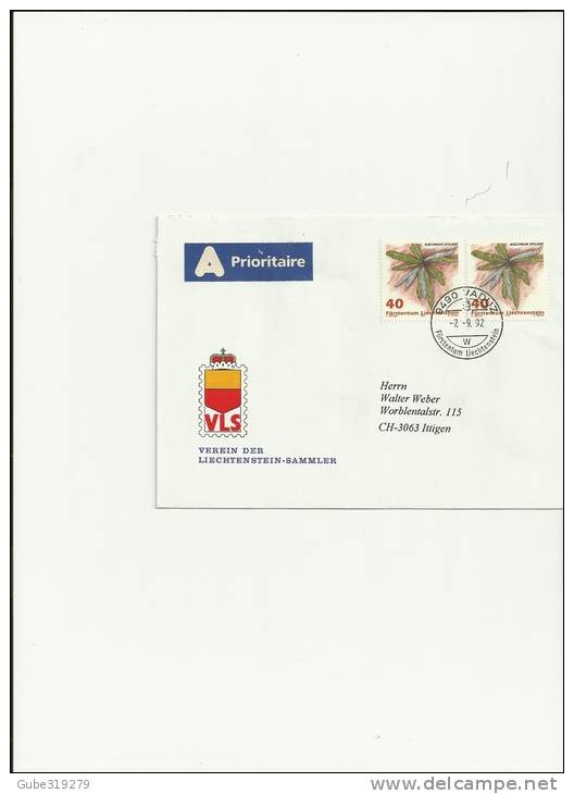 LIECHTENSTEIN 1992-ENVELOPE CIRCULATED VLS POST SERVICE  WITH 2 STAMPS OF CHF 0,40 YVERT 986 POSTM .7.9 1992RE 31 GN - Lettres & Documents