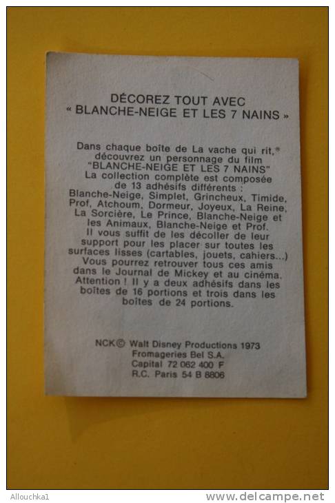 LA SORCIERE &gt;  BLANCHE NEIGE &gt; 7 NAINS CARTE DE COLLECTION FIGURINE AUTOCOLLANTE ADHESIVE &gt; FROMAGERIE BEL &gt; - Other & Unclassified