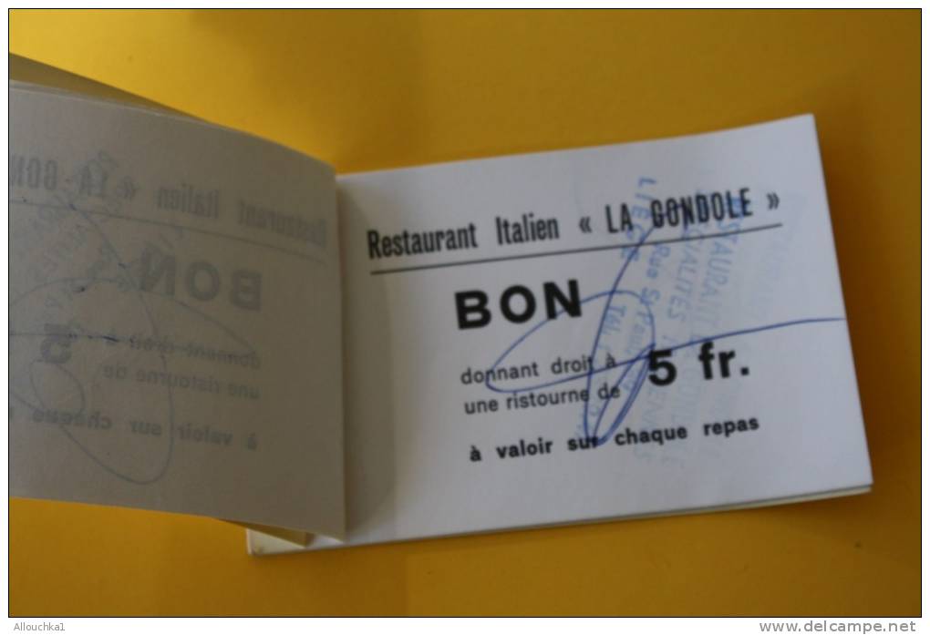 CARNET DE 10 BILLETS TICKETS  CARNET BONS REDUCTION P/ ETUDIANTS STUDENTS RESTAURANT ITLALIEN LA GONDOLE LIEGE SUISSE - Tickets D'entrée