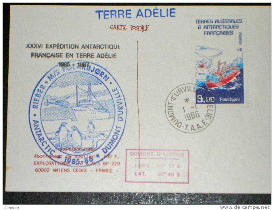 Carte Postée Terre Adélie, Navire Polarbjorn En Cachet Et Timbre. EPF. Dumont D´urville. TAAF. PEV - Briefe U. Dokumente