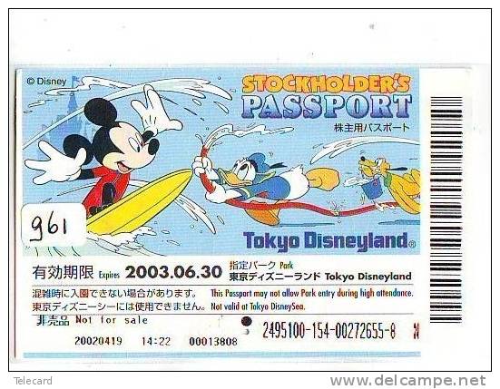 Disney Passeport Entreecard JAPON * TOKYO DISNEYLAND * STOCKHOLDERS  Passport (961) JAPAN * - Disney
