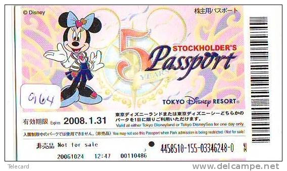 Disney Passeport Entreecard JAPON * TOKYO DISNEYLAND * STOCKHOLDERS  Passport (964) JAPAN * - Disney