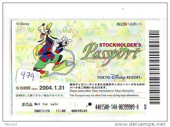 Disney Passeport Entreecard JAPON * TOKYO DISNEYLAND * STOCKHOLDERS  Passport (979) JAPAN * - Disney
