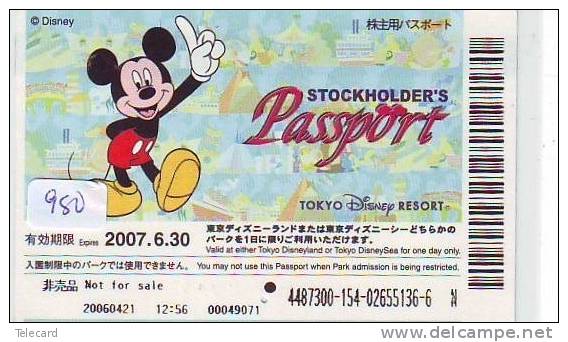 Disney Passeport Entreecard JAPON * TOKYO DISNEYLAND * STOCKHOLDERS  Passport (980) JAPAN * - Disney