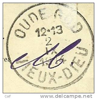 Kaart "Edeghem" Stempel OUDE-GOD / VIEUX-DIEU Op 02/09/1914 (Offensief W.O.I) - Zone Non Occupée