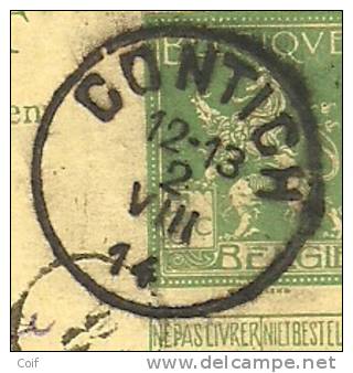 Entier Met Stempel CONTICH  Op 2/08/1914 Naar WASMES Op 3/08/1914 ( één Dag Voor Oorlog)(Offensief W.O.I) - Not Occupied Zone