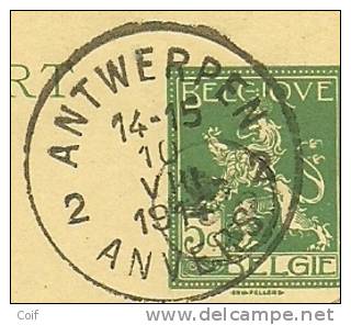 Entier Met Stempel ANTWERPEN  Op10/08/1914 Naar BRUXELLES (Schaerbeek)  Op 10/08/1914 (Offensief W.O.I) - Not Occupied Zone