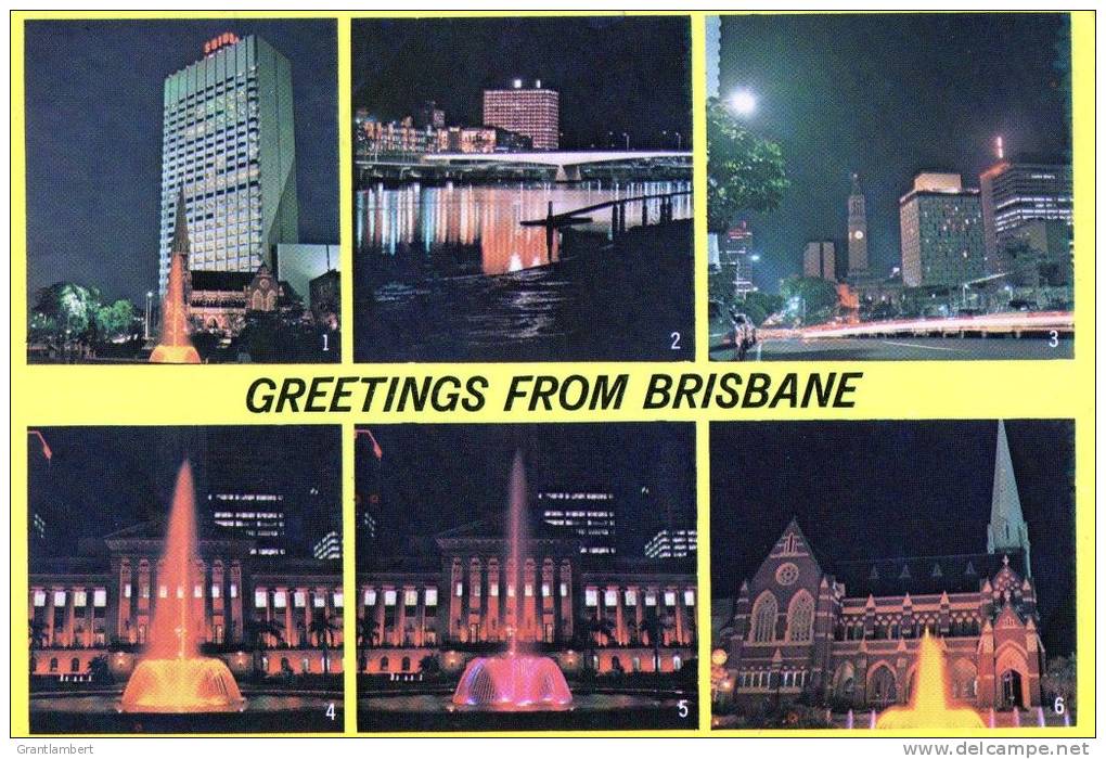 Brisbane At Night, Posted 1983, Sydney Hughes Card - Brisbane