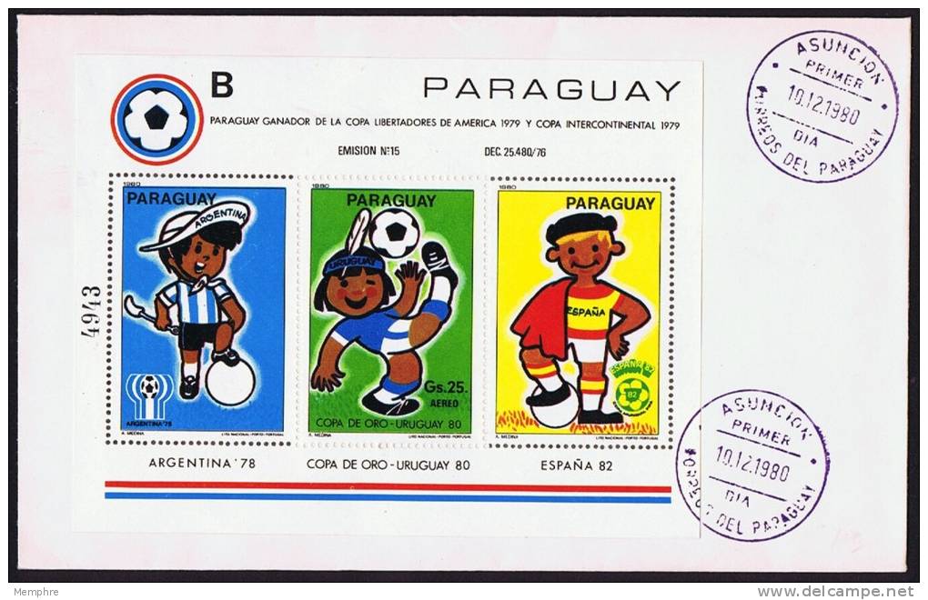 1980  Football Coupe Du Monde Argentine 78, Espagne 82  Bloc Feuillet Sc 1981 Sur FDC - Paraguay