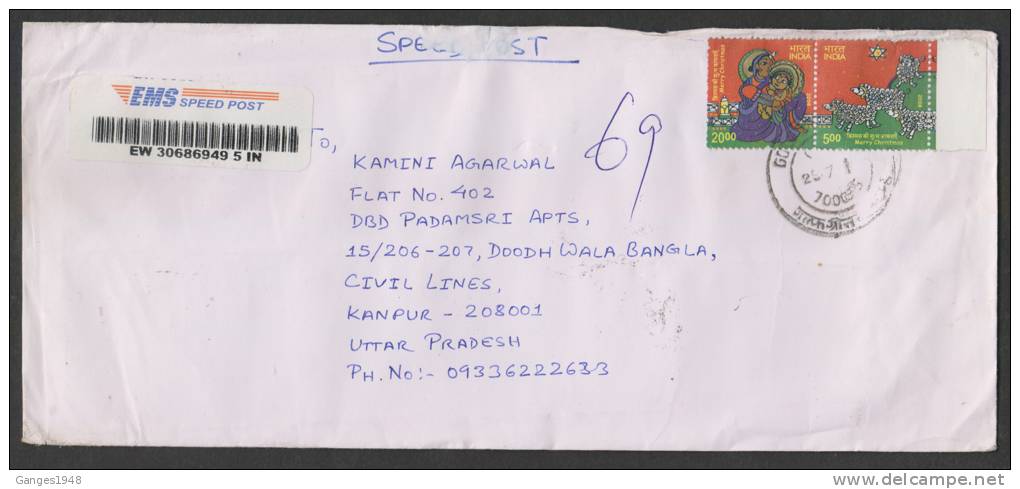 India 2001 -  2008 CHRISTMAS 2v S/T   Pair On Cover # 29438 Inde Indien - Cartas & Documentos