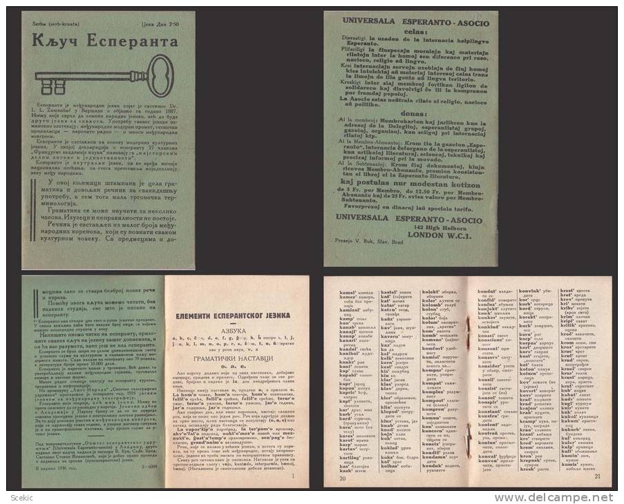 DICTIONARY SERBIAN - ESPERANTO KEY OF ESPERANTO INIVERSALA ESPERANTO ASOCIO 75X110mm 40 PAGES - D14620 - Dictionnaires