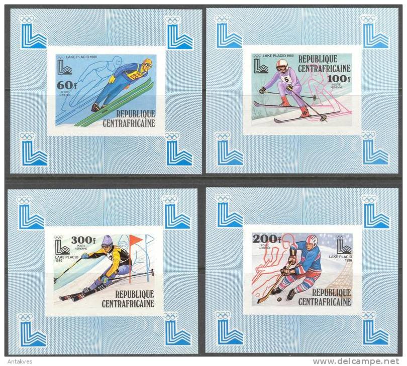 Central African Republic Winter Olympic Games Lake Placid 1980 4 Blocks DeLux Imperf. MNH - Winter 1980: Lake Placid