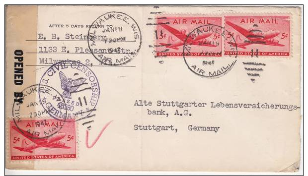 Zensurbeleg Mit  Lupostempel  Von Milwaukee-USA -Mi. 549 MEF- Mit US Zensur Von 1947 Nach Stuttgart -  Ansehen!! - Covers & Documents