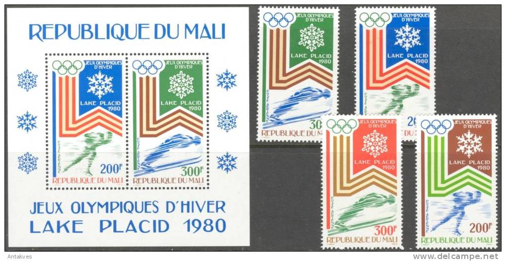 Mali Winter Olympic Games Lake Placid 1980 Set Of 4 +Block MNH - Invierno 1980: Lake Placid