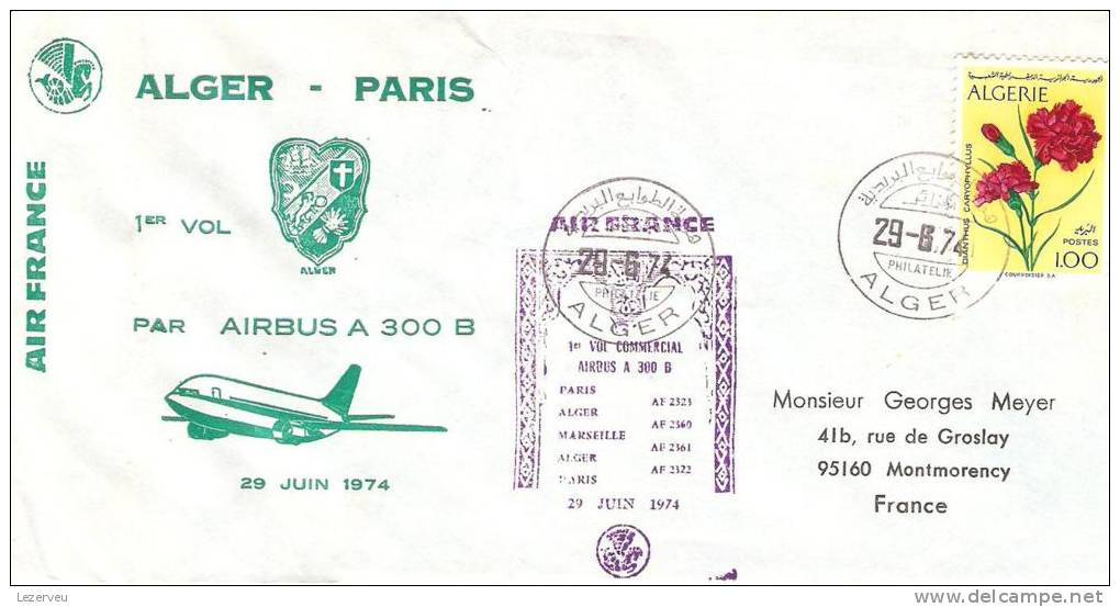 PREMIER VOL AIRBUS A 300 B ALGER  PARIS AIR FRANCE  (PLI A GAUCHE) - Eerste Vluchten